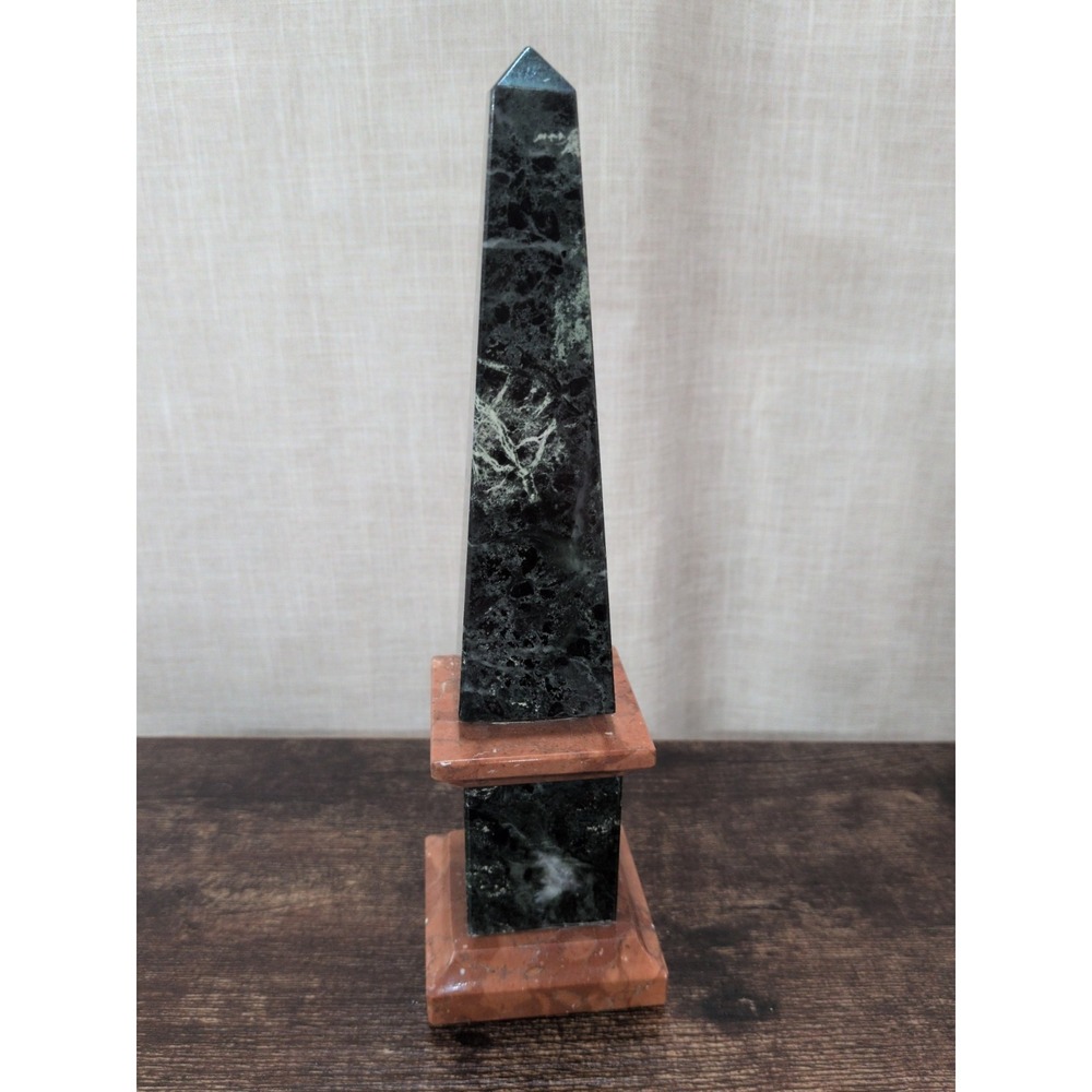 Italian Vtg Green Marble Obelisk 9" Tall
